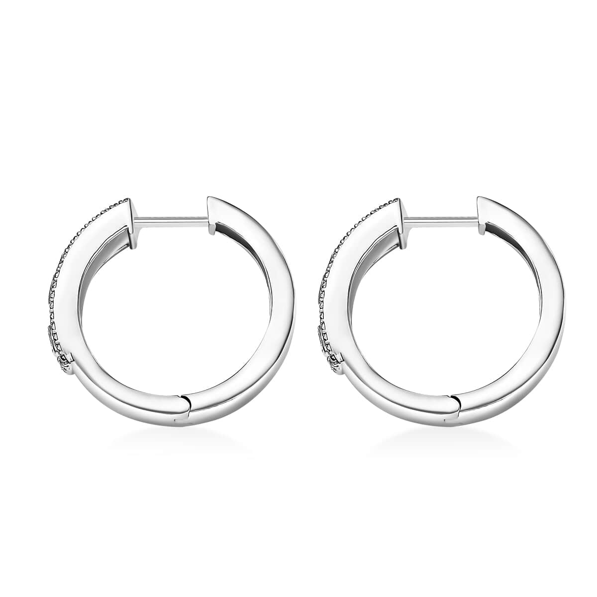 Karis White Diamond Accent Hoop Earrings in Platinum Bond image number 3