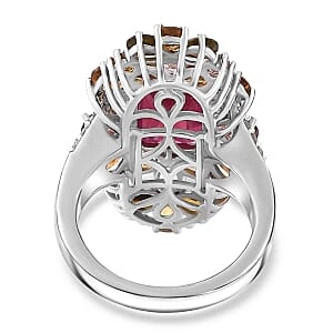 African Ruby and Multi Gemstone 9.11 ctw Cluster Ring in Rhodium Over Sterling Silver (Size 9)