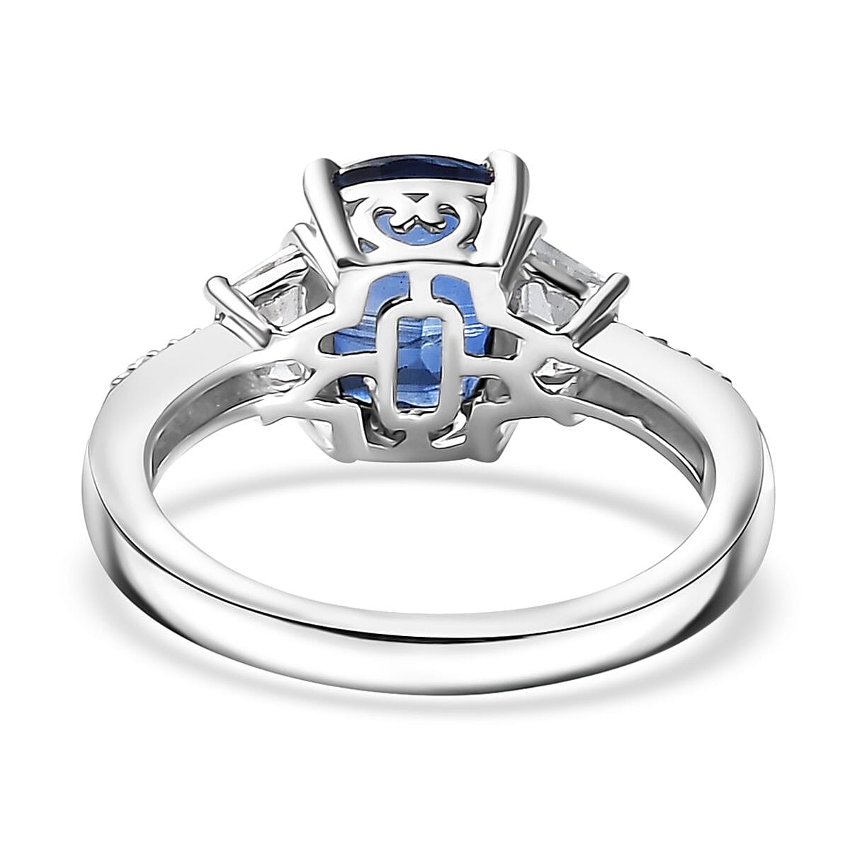 Kashmir Kyanite and White Zircon 3.40 ctw Ring in Rhodium Over Sterling Silver (Size 10.0)