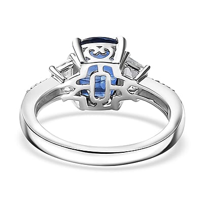 Kashmir Kyanite and White Zircon 3.40 ctw Ring in Rhodium Over Sterling Silver (Size 10.0)