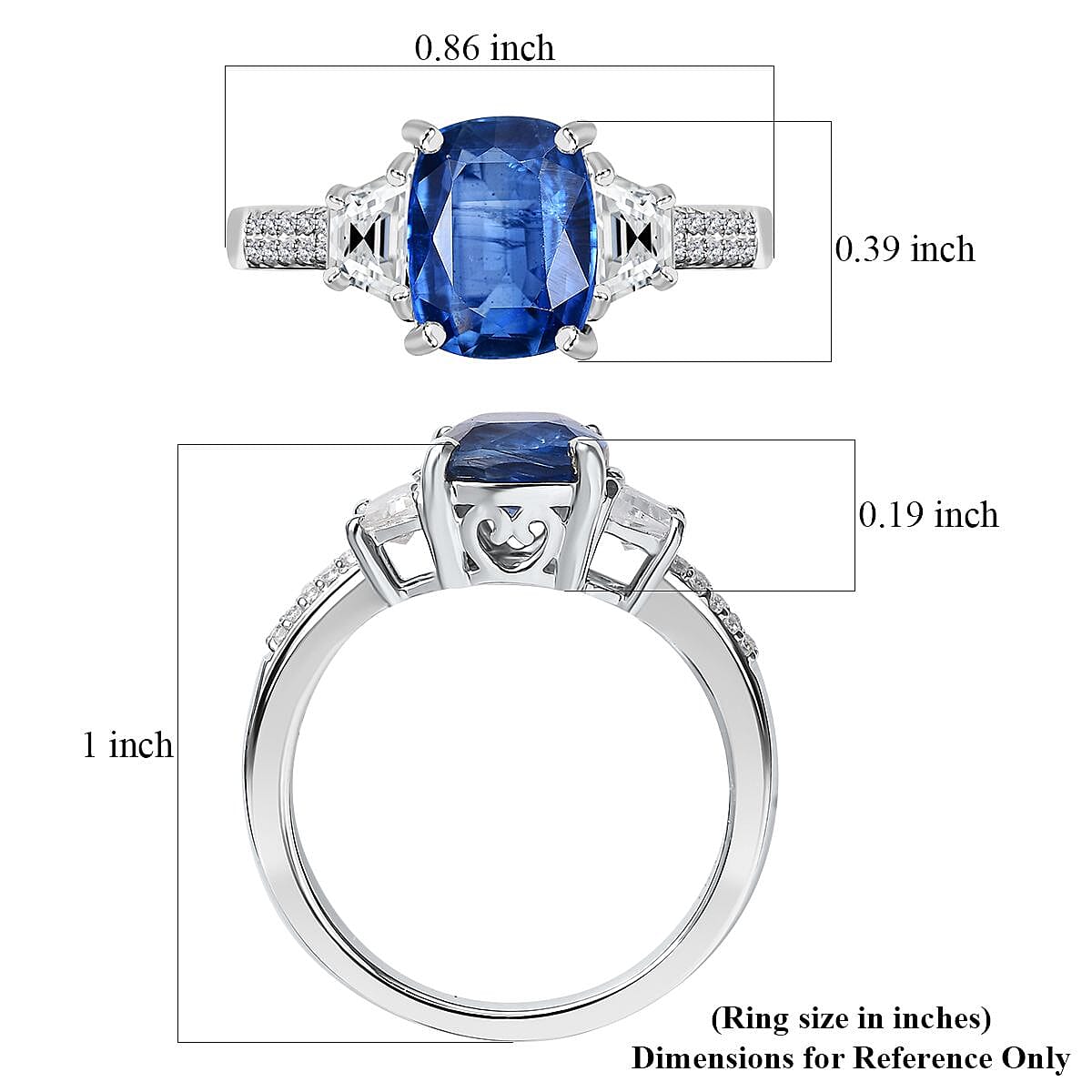 Kashmir Kyanite and White Zircon 3.40 ctw Ring in Rhodium Over Sterling Silver (Size 10.0)