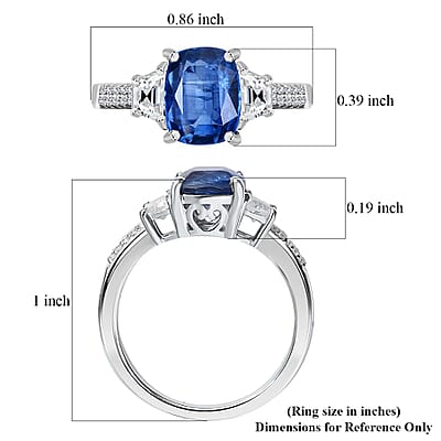 Kashmir Kyanite and White Zircon 3.40 ctw Ring in Rhodium Over Sterling Silver (Size 10.0)