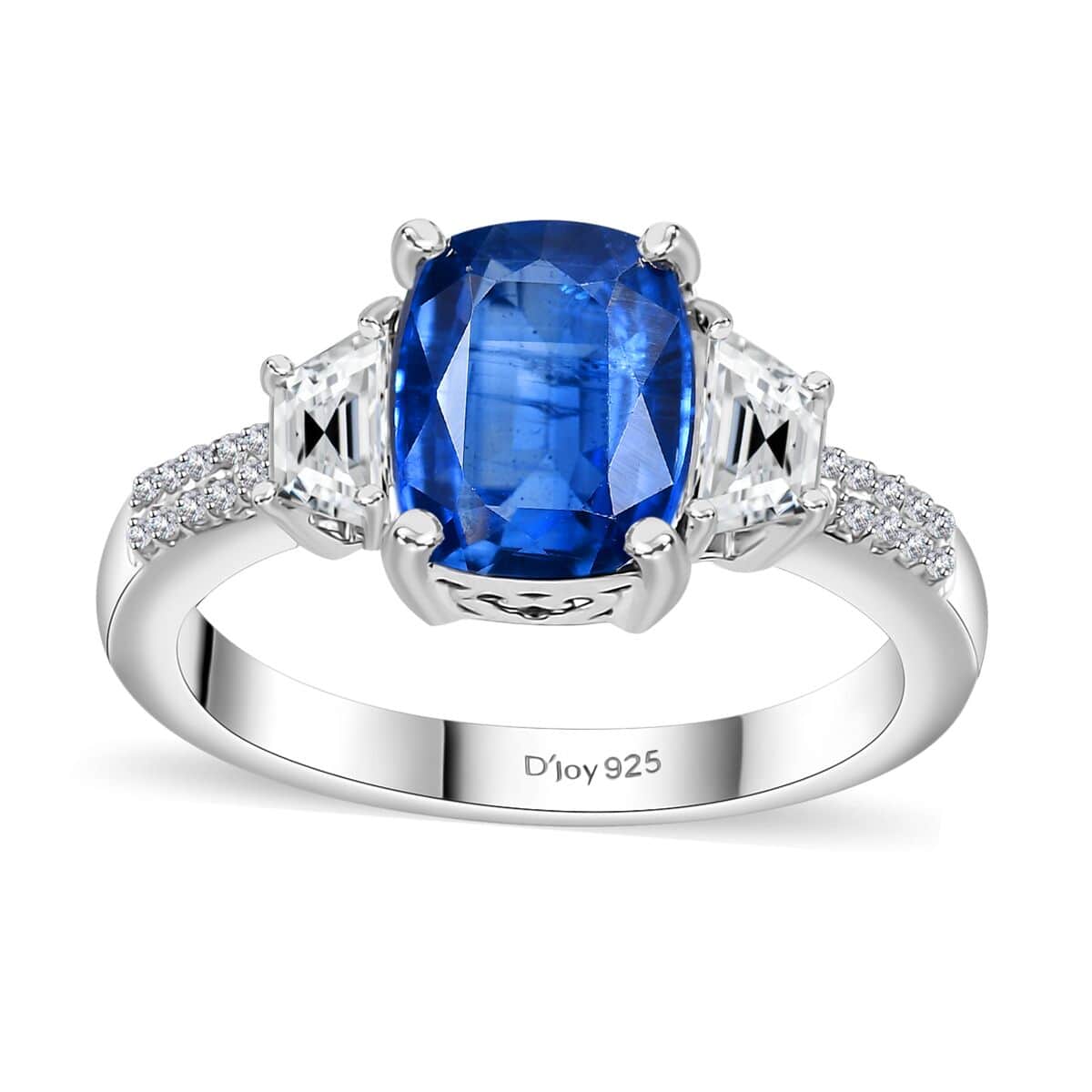 Kashmir Kyanite and White Zircon 3.40 ctw Ring in Rhodium Over Sterling Silver (Size 7.0) image number 0