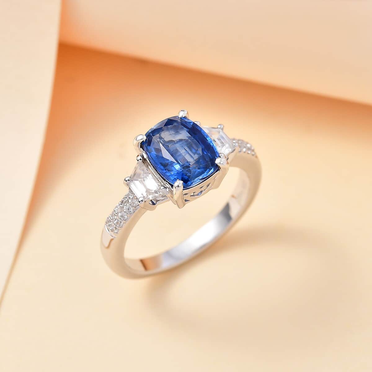 Kashmir Kyanite and White Zircon 3.40 ctw Ring in Rhodium Over Sterling Silver (Size 7.0) image number 1