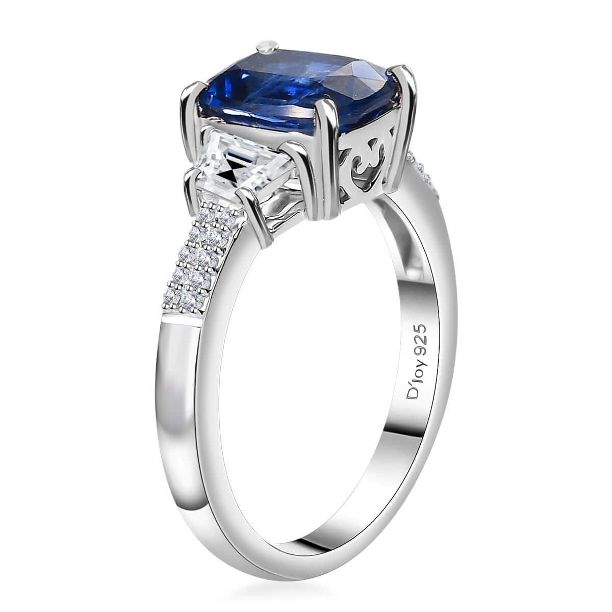 Kashmir Kyanite and White Zircon 3.40 ctw Ring in Rhodium Over Sterling Silver (Size 7.0) image number 3