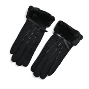 Black 70% Wool and 30% Polyster Winter Gloves with Faux Fur and Touch Screen Function