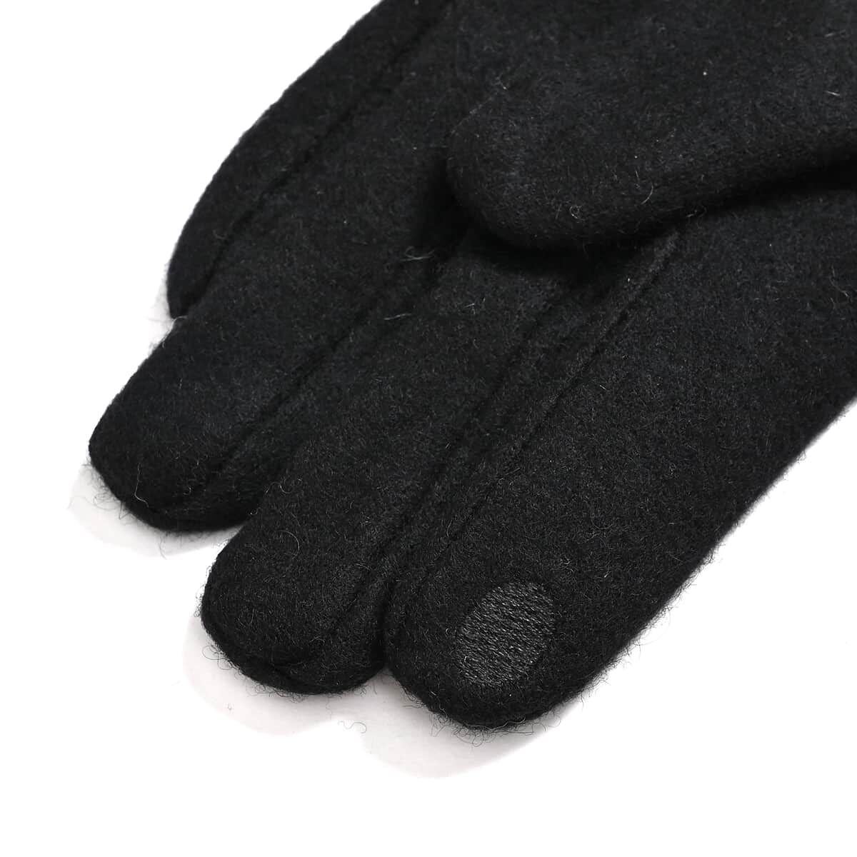 Black 70% Wool and 30% Polyster Winter Gloves with Faux Fur and Touch Screen Function image number 5