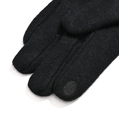 Black Cashmere Blend Gloves with Bow Detail, Fur Cuffs, and Touch Screen Function – One Size Fits Most