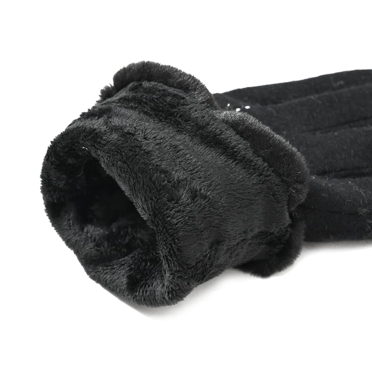 Black 70% Wool and 30% Polyster Winter Gloves with Faux Fur and Touch Screen Function image number 6