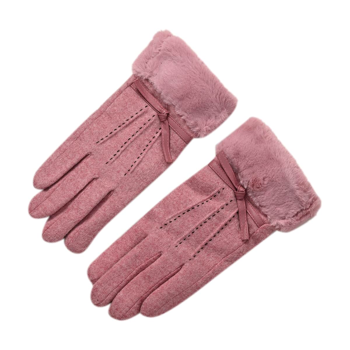 Pink 70% Wool and 30% Polyster Winter Gloves with Faux Fur and Touch Screen Function image number 0