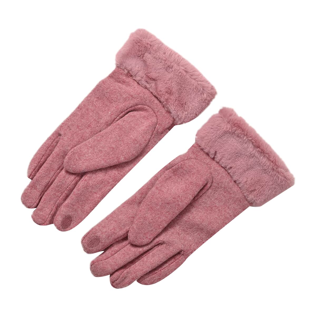 Pink 70% Wool and 30% Polyster Winter Gloves with Faux Fur and Touch Screen Function image number 3