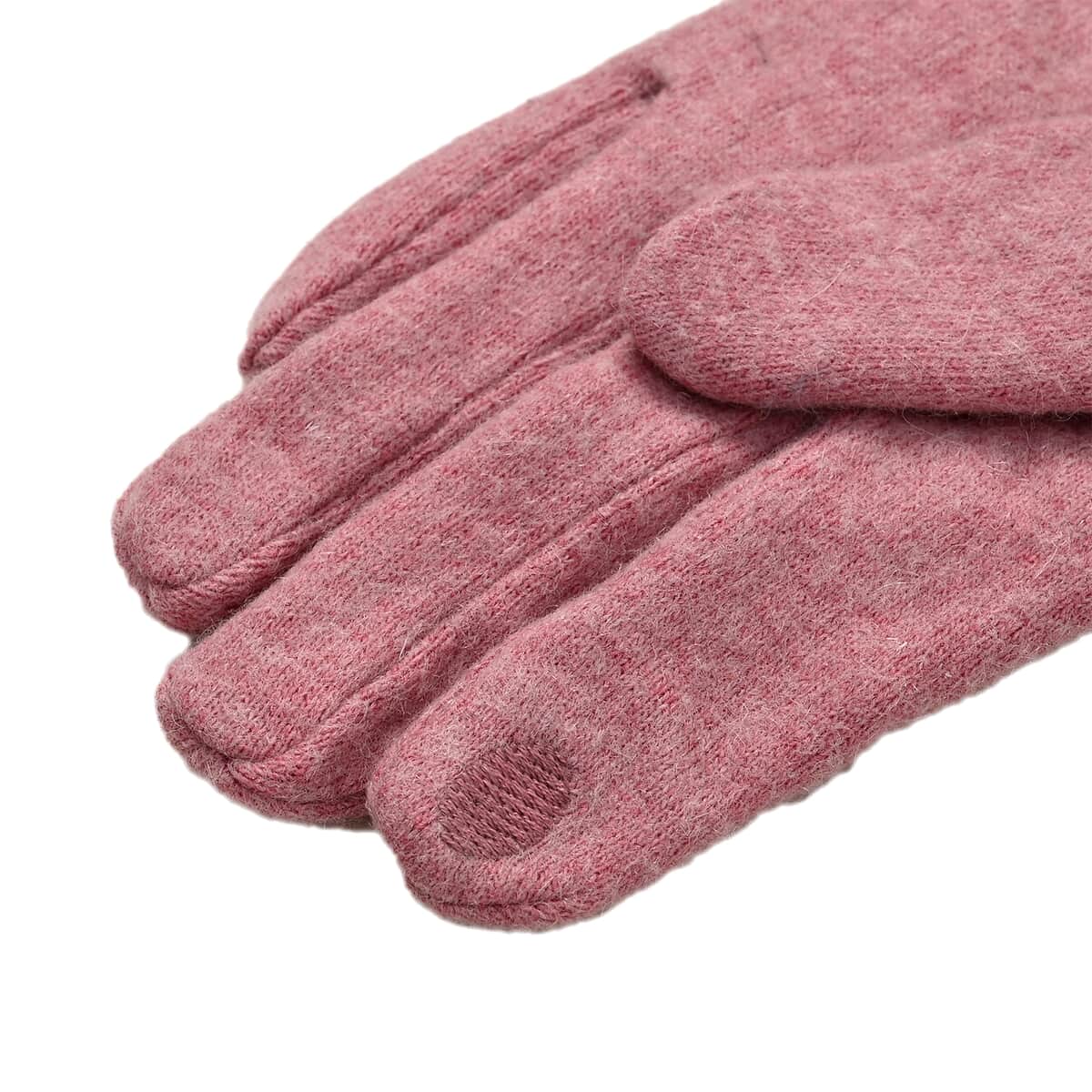 Pink 70% Wool and 30% Polyster Winter Gloves with Faux Fur and Touch Screen Function image number 5