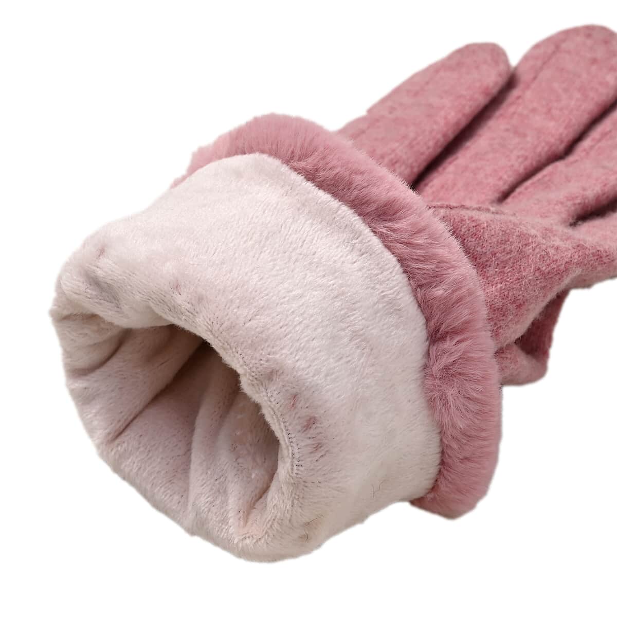 Pink 70% Wool and 30% Polyster Winter Gloves with Faux Fur and Touch Screen Function image number 6