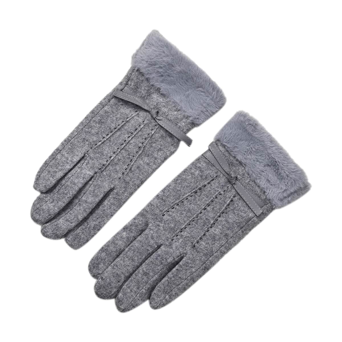 Gray 70% Wool and 30% Polyster Winter Gloves with Faux Fur and Touch Screen Function image number 0