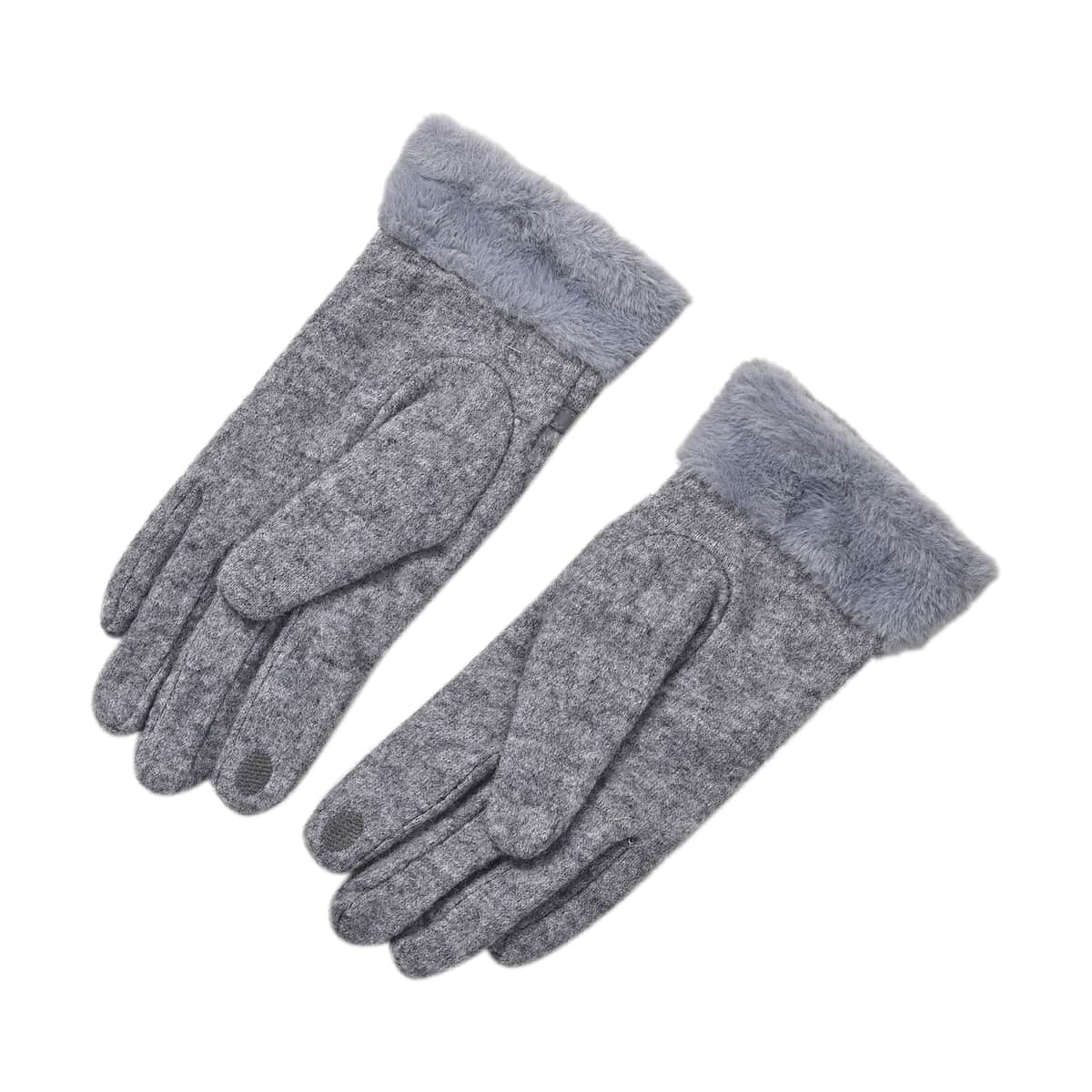 Gray 70% Wool and 30% Polyster Winter Gloves with Faux Fur and Touch Screen Function image number 3