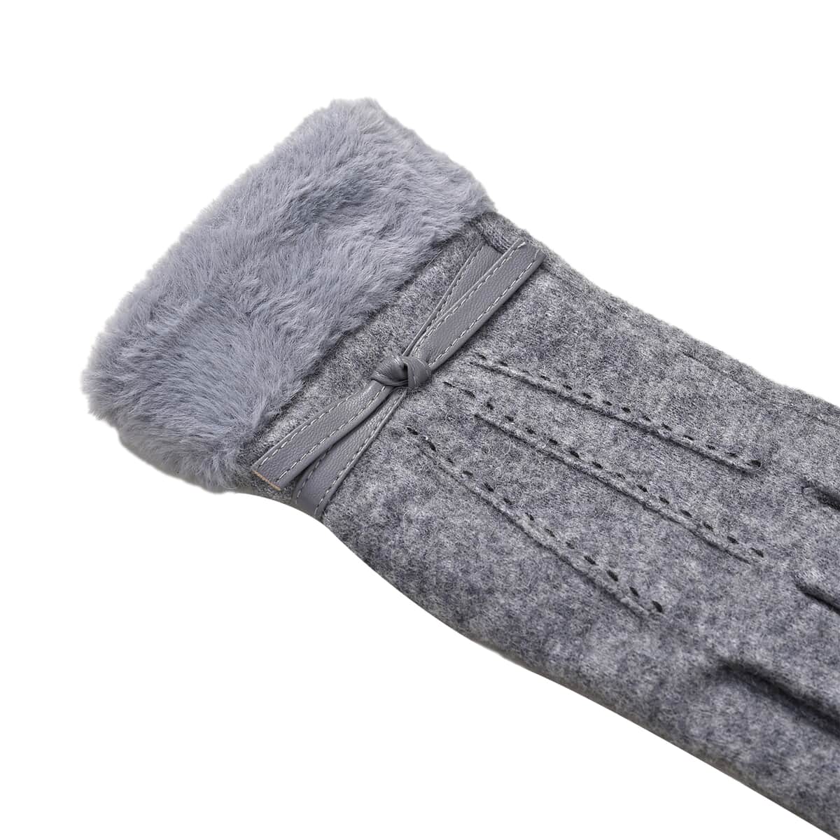 Gray 70% Wool and 30% Polyster Winter Gloves with Faux Fur and Touch Screen Function image number 4