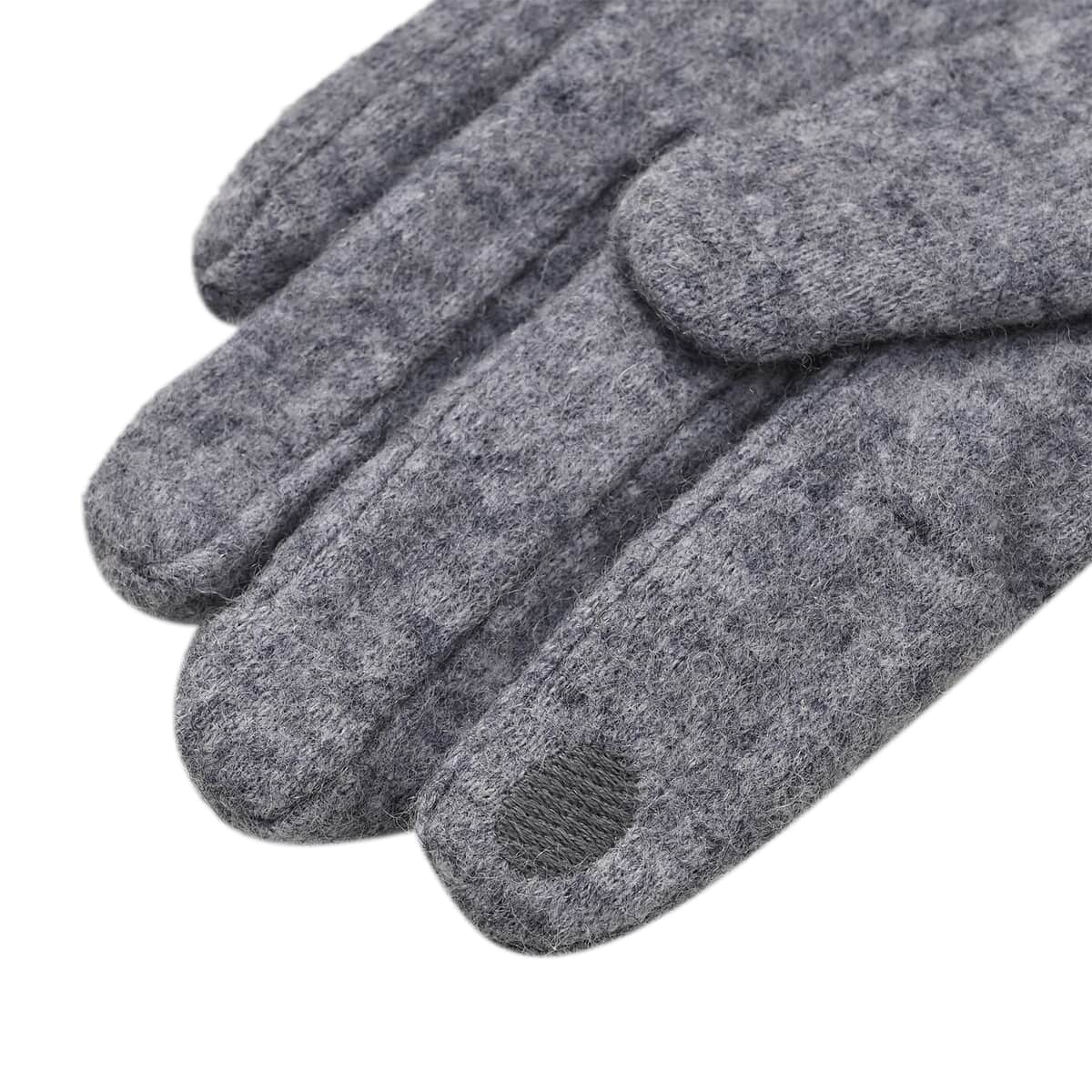 Gray 70% Wool and 30% Polyster Winter Gloves with Faux Fur and Touch Screen Function image number 5