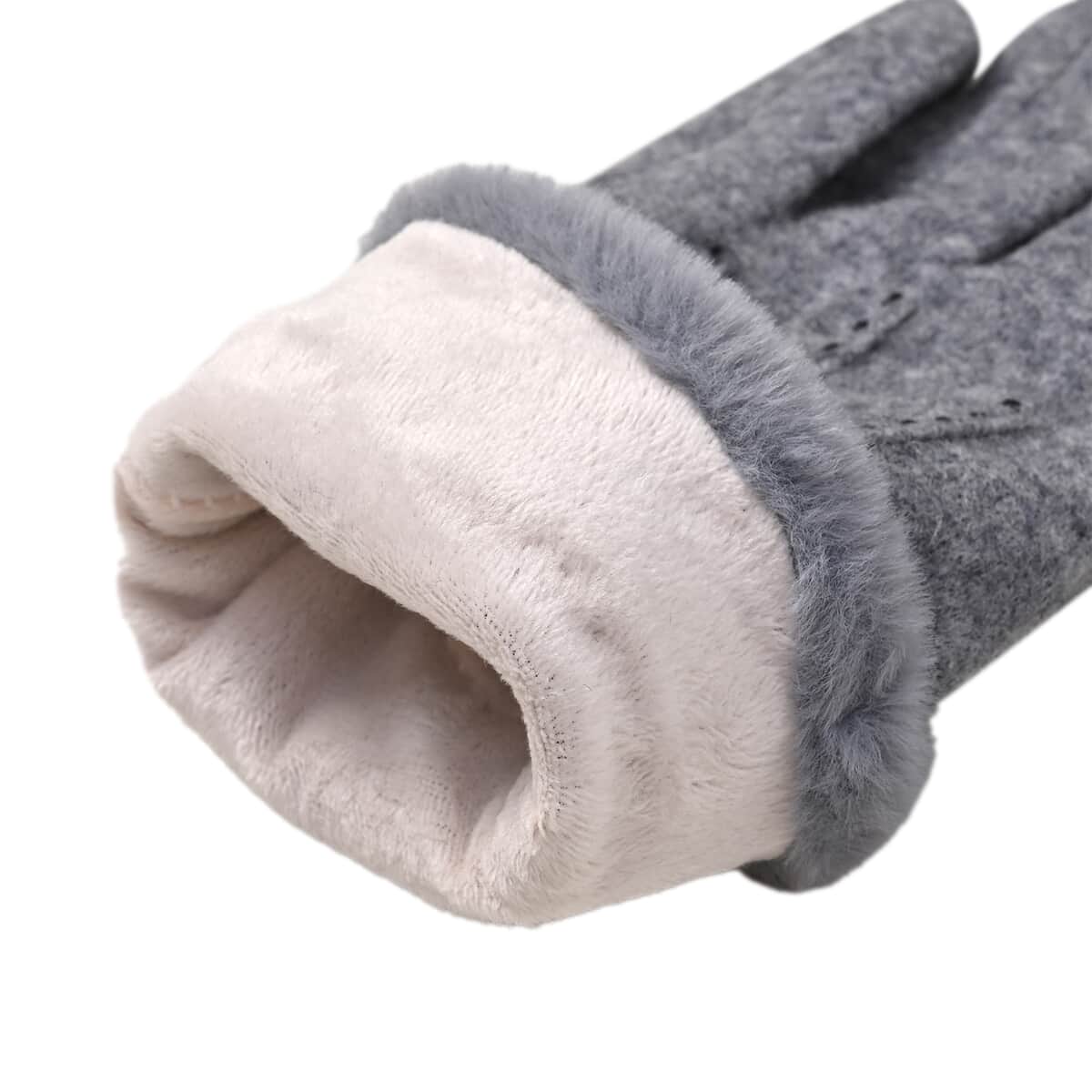 Gray 70% Wool and 30% Polyster Winter Gloves with Faux Fur and Touch Screen Function image number 6