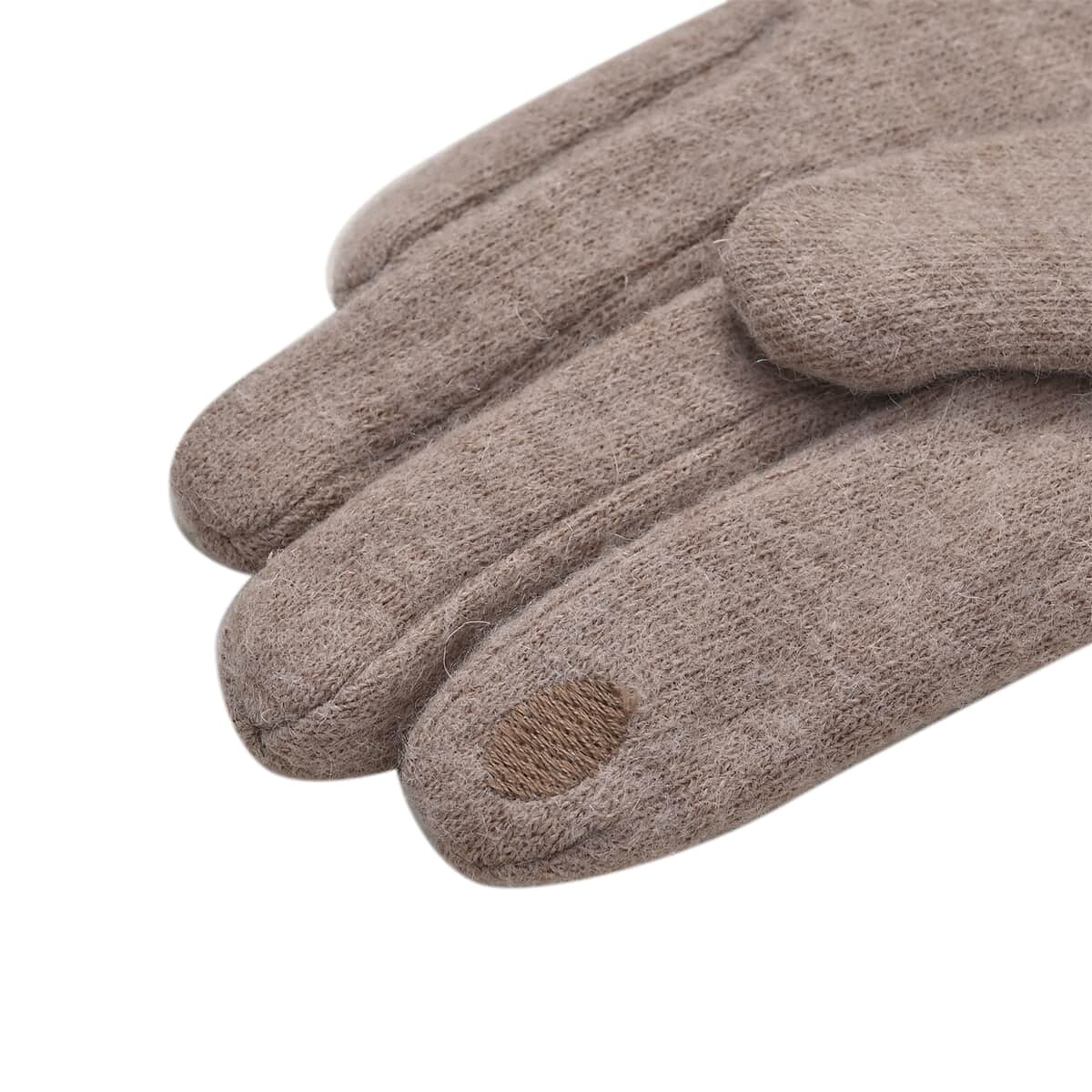 Khaki 70% Wool and 30% Polyster Winter Gloves with Faux Fur and Touch Screen Function image number 5