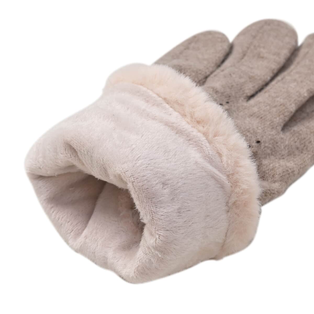 Khaki 70% Wool and 30% Polyster Winter Gloves with Faux Fur and Touch Screen Function image number 6