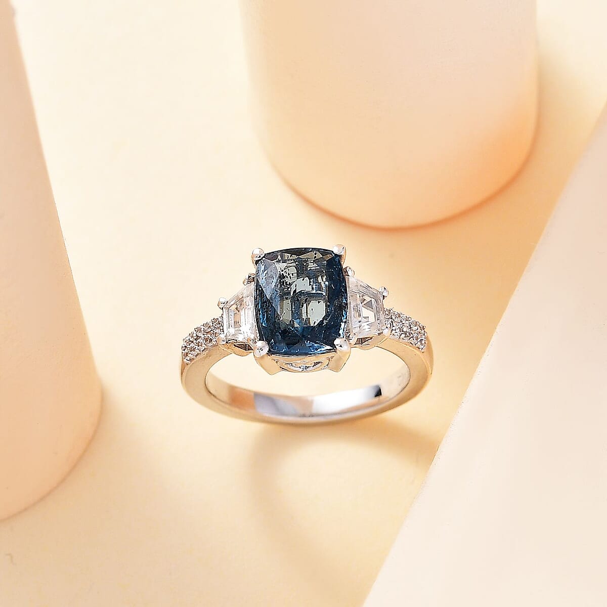 Indigo Kyanite and White Zircon 3.40 ctw Ring in Rhodium Over Sterling Silver (Size 10.0) image number 1