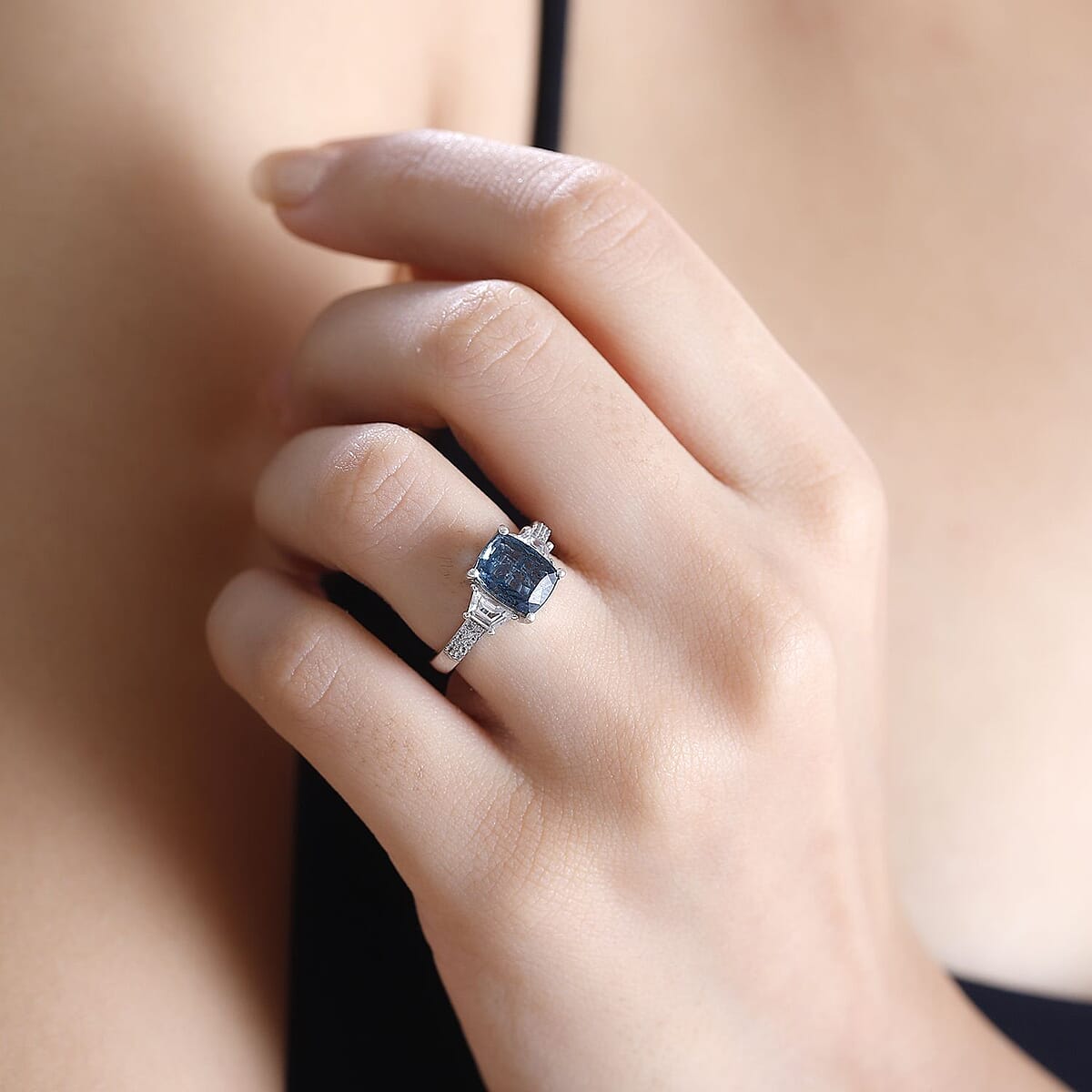 Indigo Kyanite and White Zircon 3.40 ctw Ring in Rhodium Over Sterling Silver (Size 10.0) image number 2