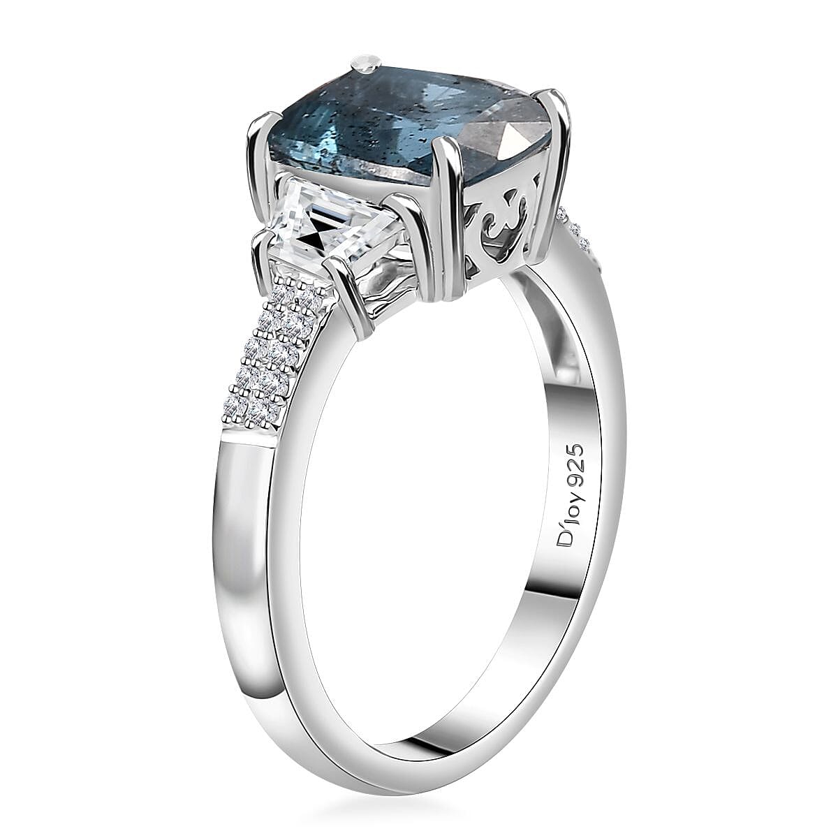 Indigo Kyanite and White Zircon 3.40 ctw Ring in Rhodium Over Sterling Silver (Size 10.0) image number 3