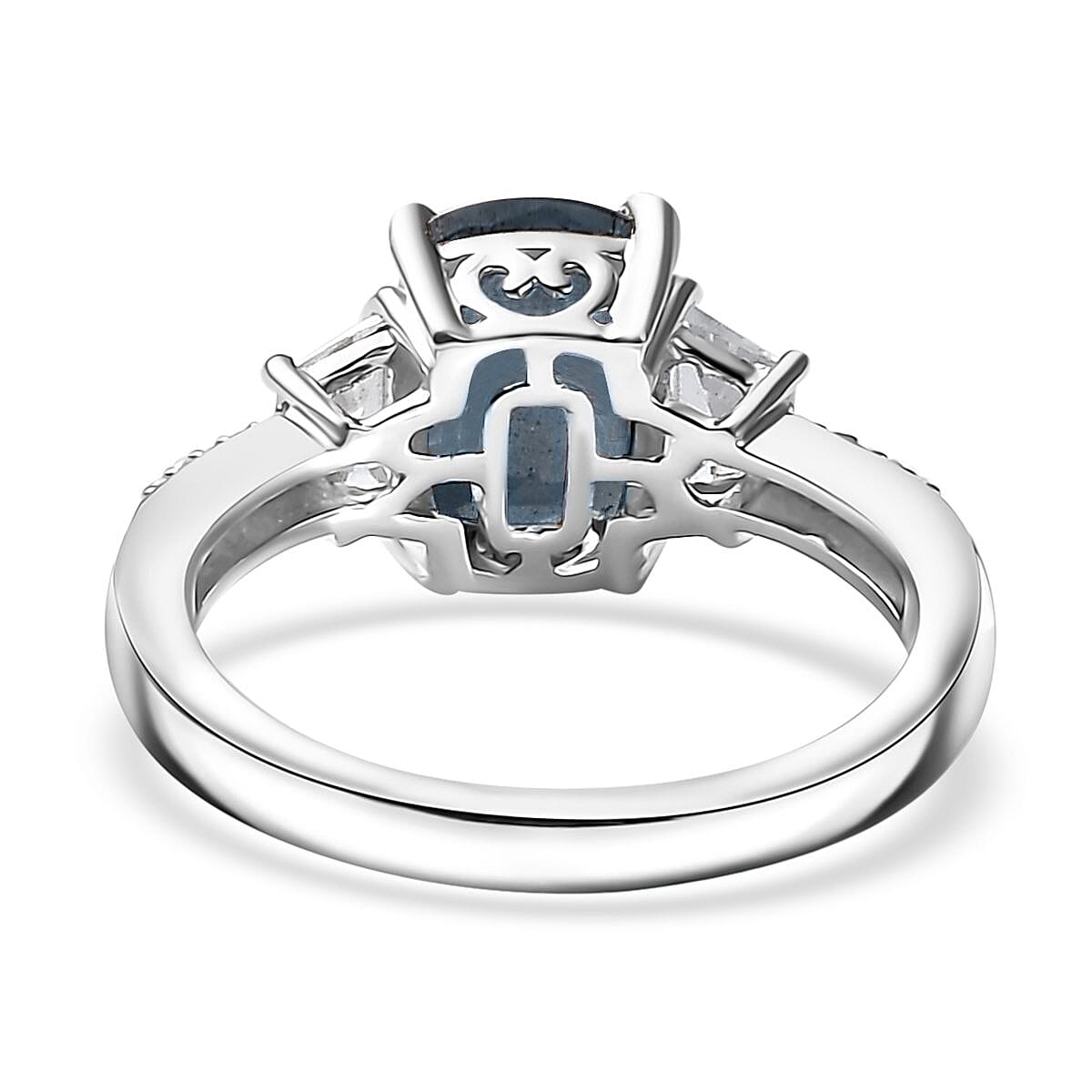 Indigo Kyanite and White Zircon 3.40 ctw Ring in Rhodium Over Sterling Silver (Size 10.0) image number 4