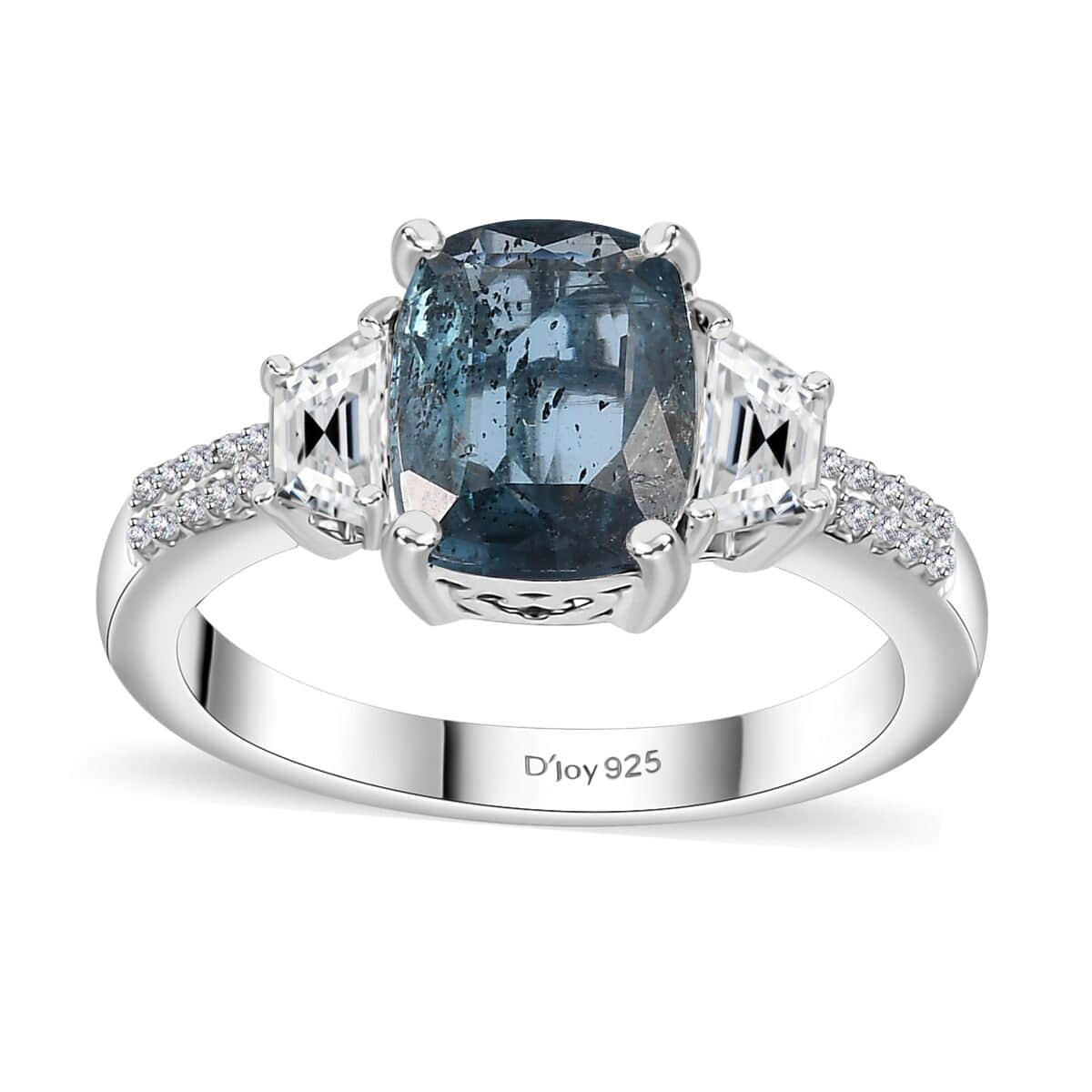 Indigo Kyanite and White Zircon 3.40 ctw Ring in Rhodium Over Sterling Silver (Size 7.0) image number 0