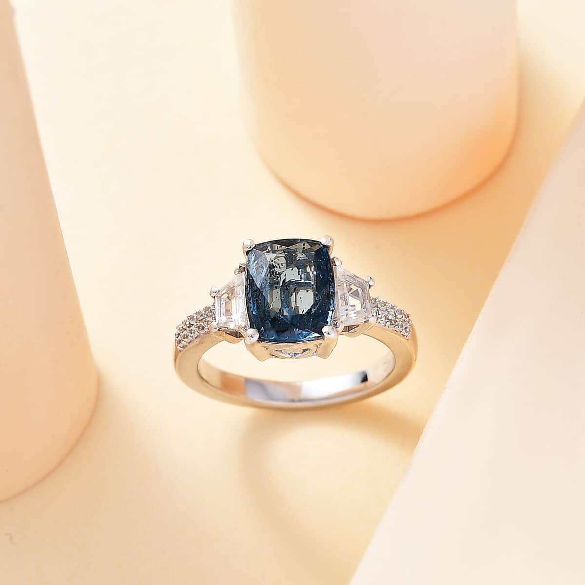 Indigo Kyanite and White Zircon 3.40 ctw Ring in Rhodium Over Sterling Silver (Size 7.0) image number 1