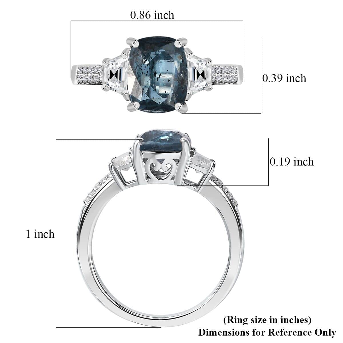 Indigo Kyanite and White Zircon 3.40 ctw Ring in Rhodium Over Sterling Silver (Size 7.0) image number 5