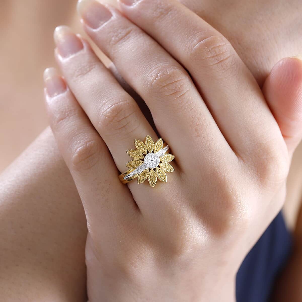 Karis Diamond Accent Flower Ring in 18K YG Plated (Size 7.0) image number 2