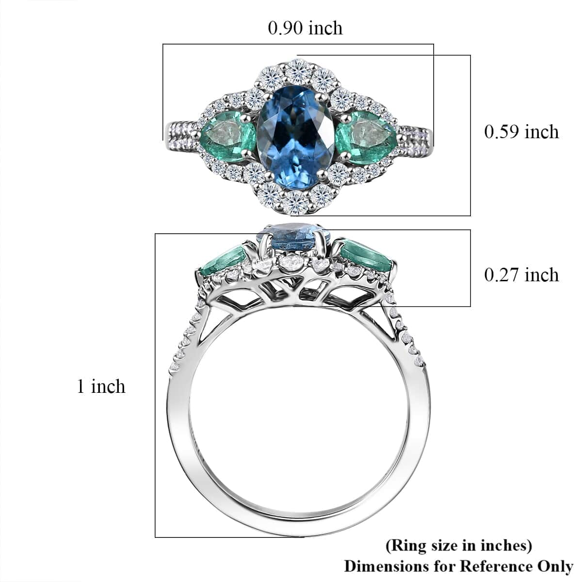 Certified & Appraised Rhapsody AAAA Santa Maria Aquamarine, Boyaca Colombian Emerald and E-F VS Diamond 2.00 ctw Ring in 950 Platinum (Size 10.0) 5.90 Grams image number 5