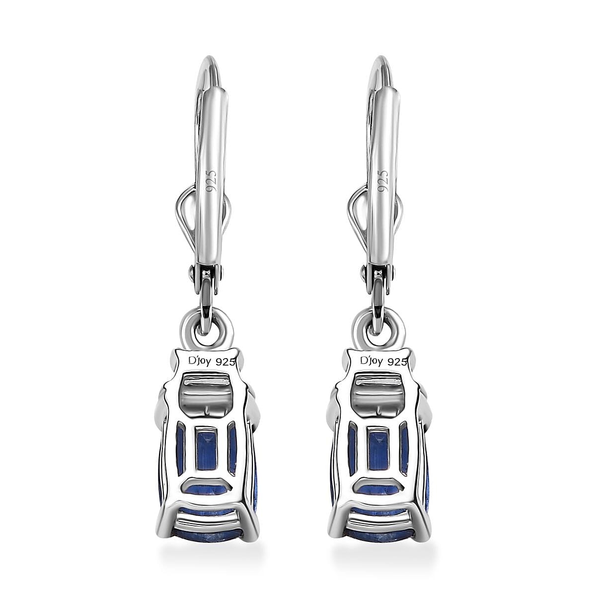 D'Joy Kashmir kyanite and White Zircon 2.60 ctw Lever Back Earrings in Rhodium Over Sterling Silver