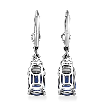 D'Joy Kashmir kyanite and White Zircon 2.60 ctw Lever Back Earrings in Rhodium Over Sterling Silver