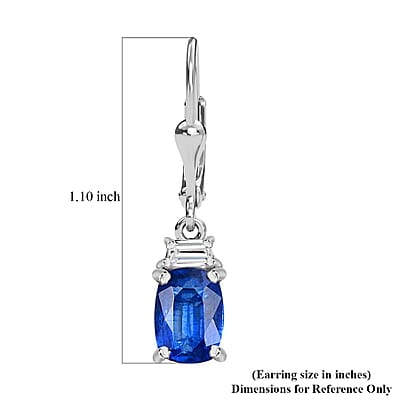 D'Joy Kashmir kyanite and White Zircon 2.60 ctw Lever Back Earrings in Rhodium Over Sterling Silver
