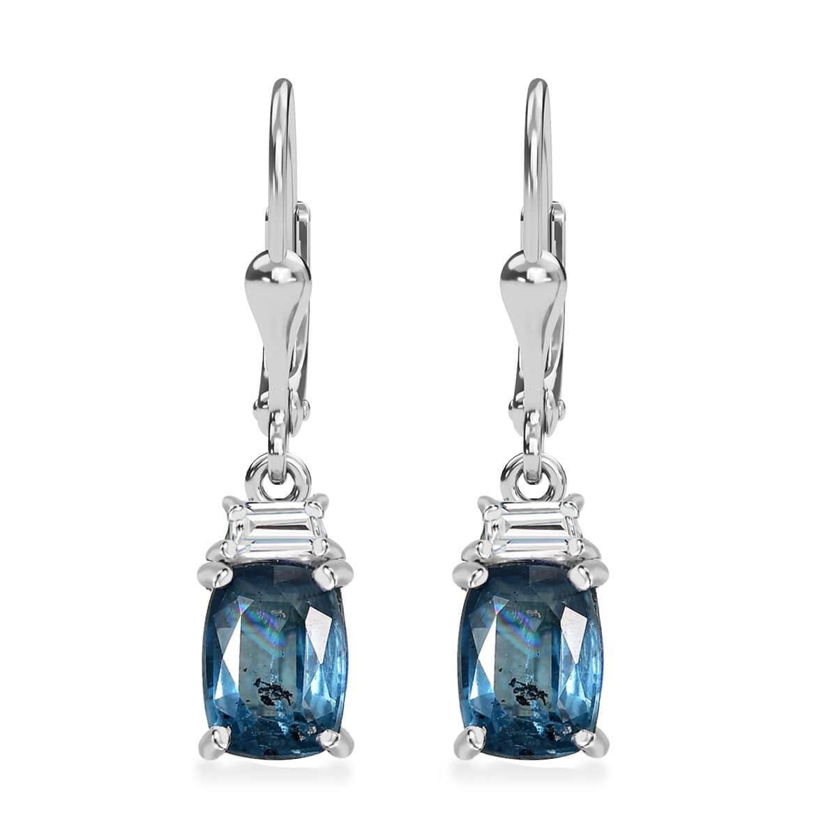 Indigo Kyanite and White Zircon 2.60 ctw Lever Back Earrings in Rhodium Over Sterling Silver image number 0