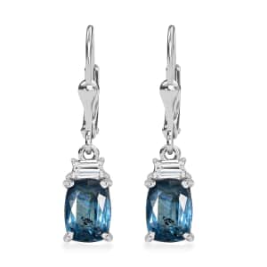 Indigo Kyanite and White Zircon 2.60 ctw Lever Back Earrings in Rhodium Over Sterling Silver