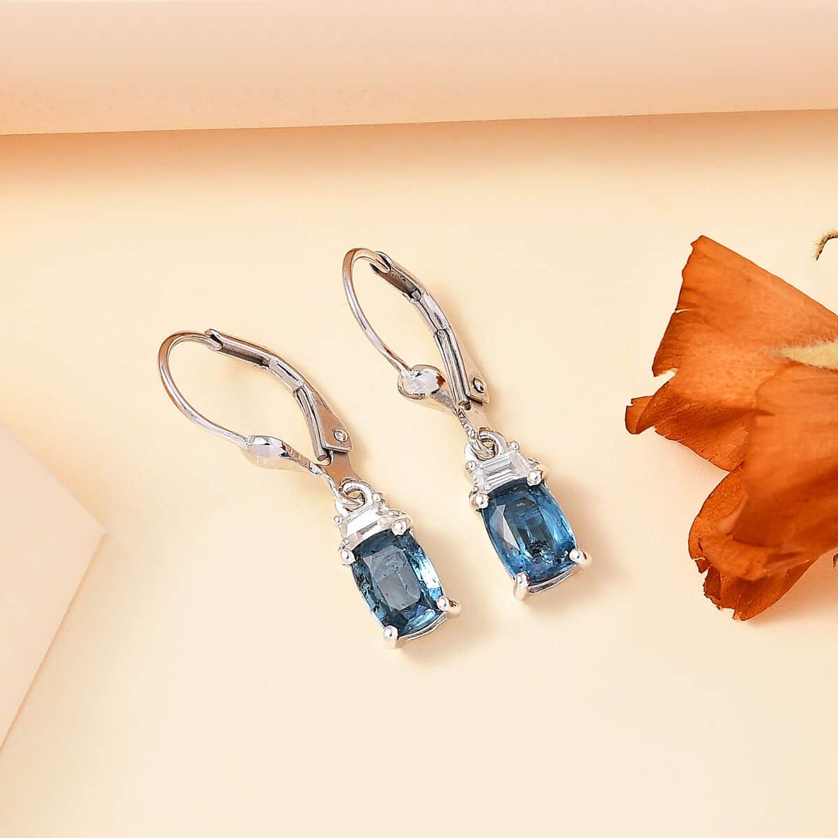 Indigo Kyanite and White Zircon 2.60 ctw Lever Back Earrings in Rhodium Over Sterling Silver image number 1