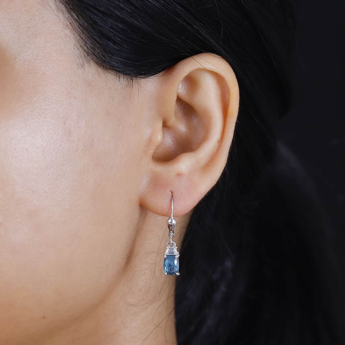 Indigo Kyanite and White Zircon 2.60 ctw Lever Back Earrings in Rhodium Over Sterling Silver image number 2