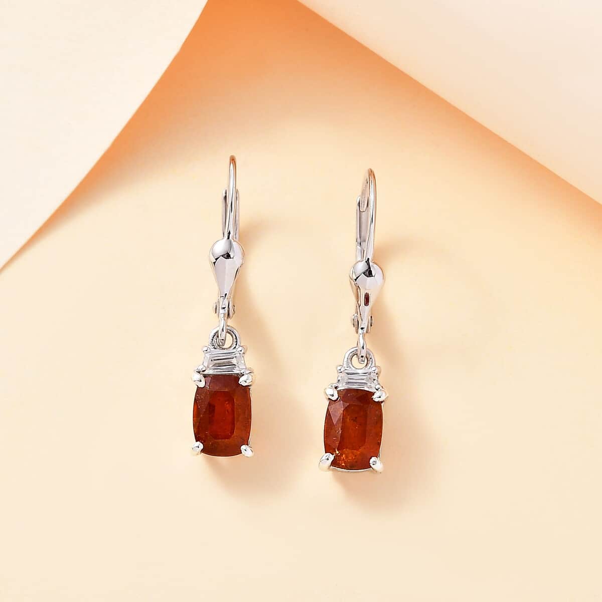 Tangerine Kyanite and White Zircon 2.60 ctw Lever Back Earrings in Rhodium Over Sterling Silver image number 1