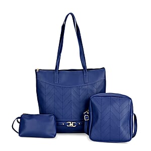Set of 3 Bags, Navy Faux Leather Tote Bag, Crossbody Bag and Wrist Bag