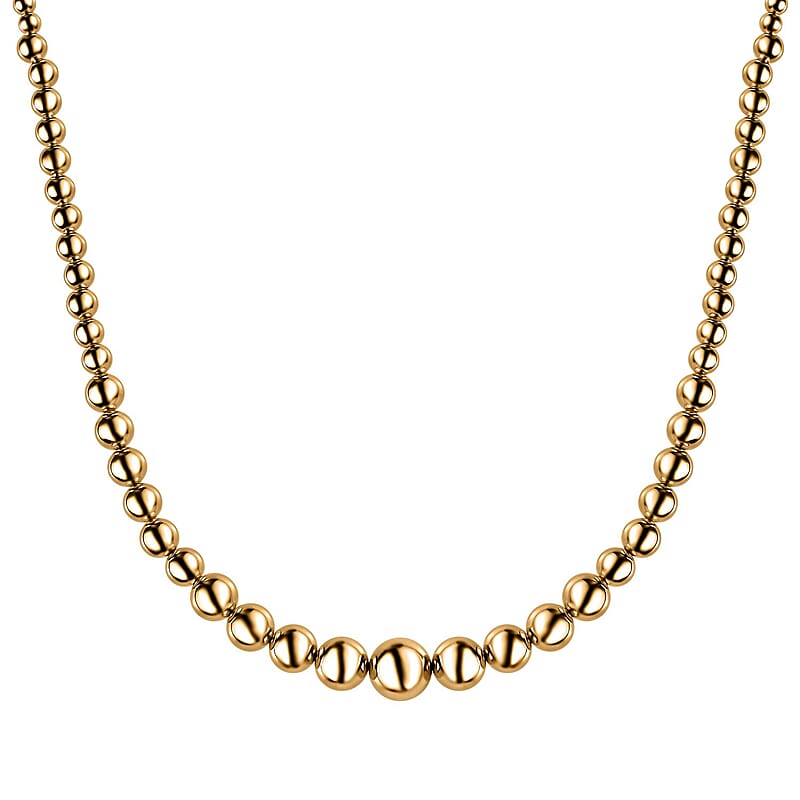 Artisan Crafted Graduated Beaded Necklace in 14K Yellow Gold Over Sterling Silver 17.85 Grams 20 Inches