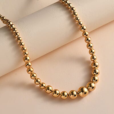 Artisan Crafted Graduated Beaded Necklace in 14K Yellow Gold Over Sterling Silver 17.85 Grams 20 Inches