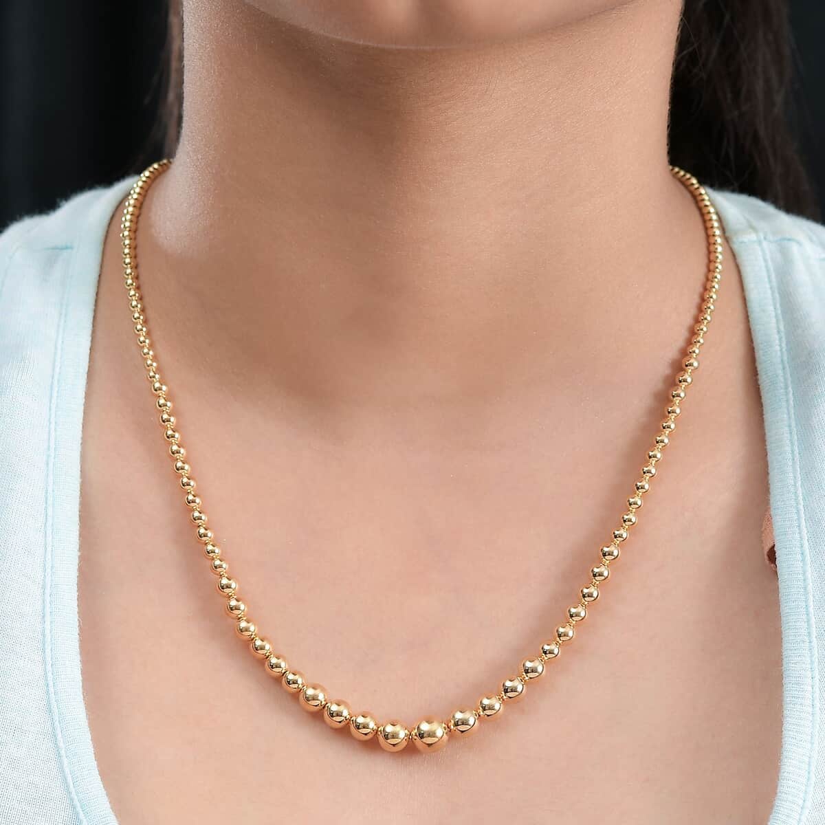 Artisan Crafted Graduated Beaded Necklace in 14K Yellow Gold Over Sterling Silver 17.85 Grams 20 Inches image number 2