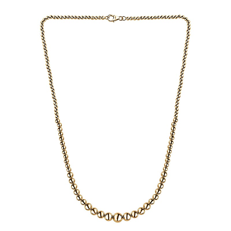 Artisan Crafted Graduated Beaded Necklace in 14K Yellow Gold Over Sterling Silver 17.85 Grams 20 Inches