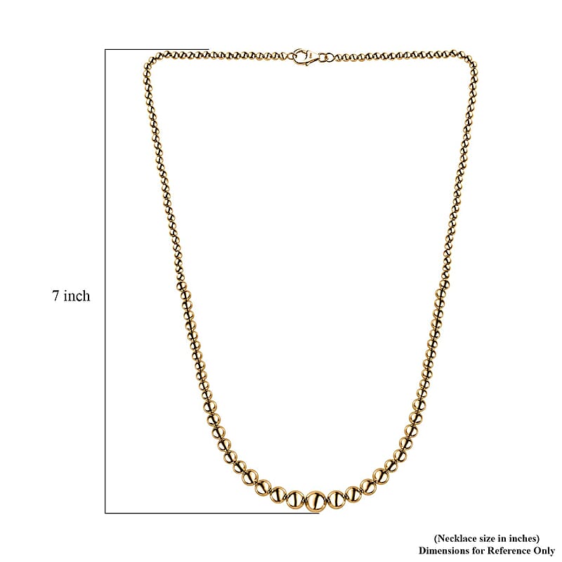 Artisan Crafted Graduated Beaded Necklace in 14K Yellow Gold Over Sterling Silver 17.85 Grams 20 Inches