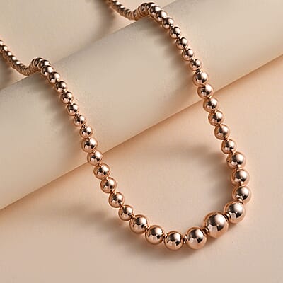 Artisan Crafted Graduated Beaded Necklace in 14K Rose Gold Over Sterling Silver 17.85 Grams 20 Inches