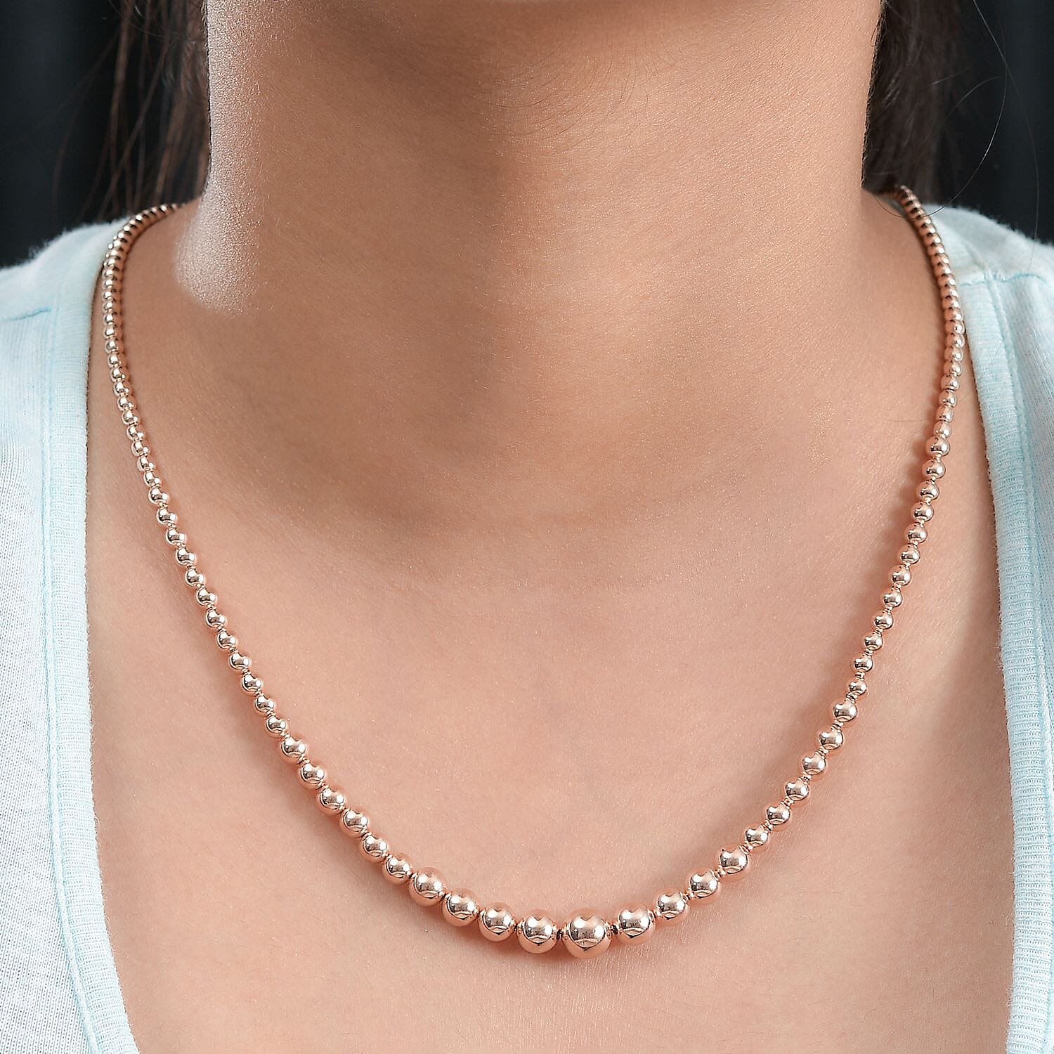 Artisan Crafted Graduated Beaded Necklace in 14K Rose Gold Over Sterling Silver 17.85 Grams 20 Inches