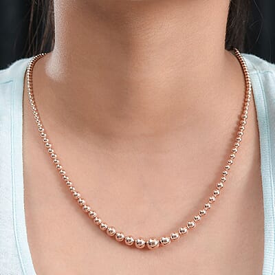 Artisan Crafted Graduated Beaded Necklace in 14K Rose Gold Over Sterling Silver 17.85 Grams 20 Inches